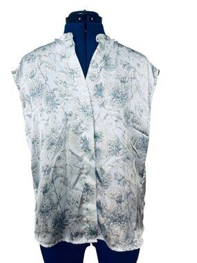 Elie Tahari Blue Floral Short Sleeve Blouse